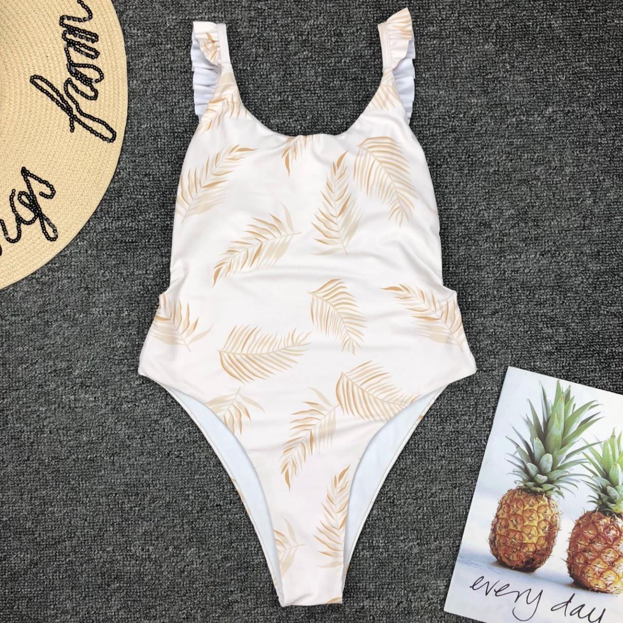Explosive Lotus Leaf Side Connected Swimming Suit Leaf Printing Sexy Integrated 9229
