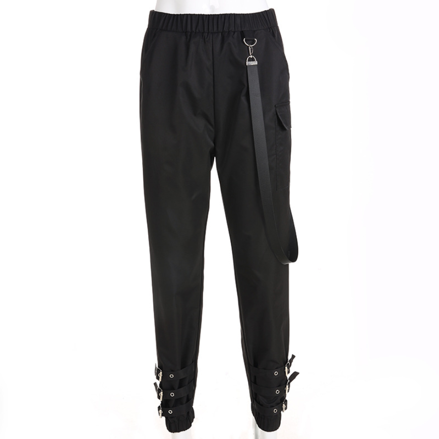 2019 Street Shooting Women's Ribbons Japanese Word Buckle Street Dance Casual Trousers