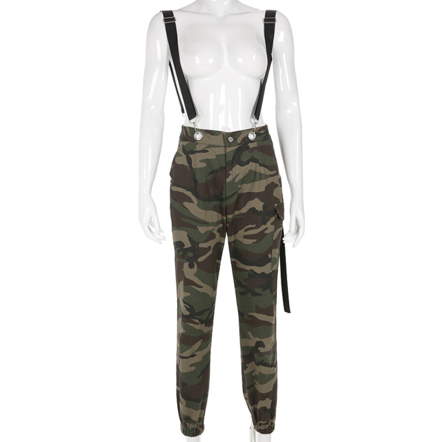 2019 explosions street fashion women's camouflage tooling harnessed toe pants