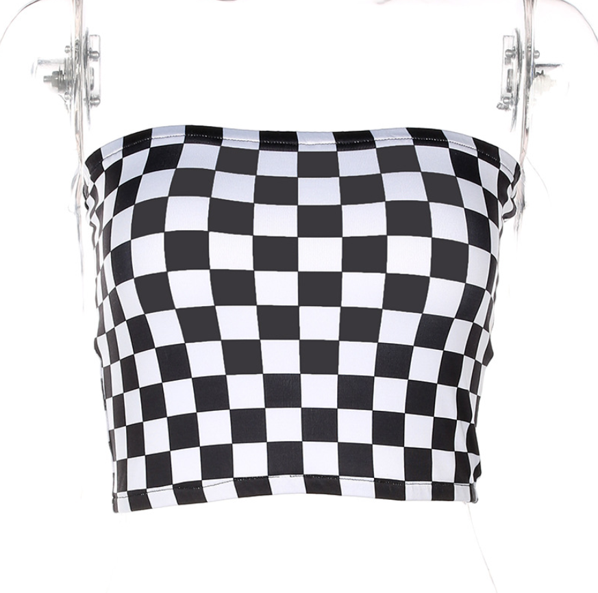 2019 Sexy Thin Chessboard Ladies Bottoming Tube Top Wrapped Chest