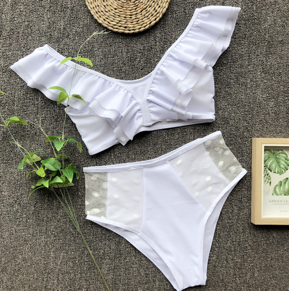 2019 Explosion Models One Word Collar Large Lotus Leaf Sleeve Bikini Split Swimsuit