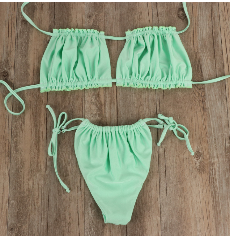 Sexy Pleated Lace-up Ladies Split Swimsuit