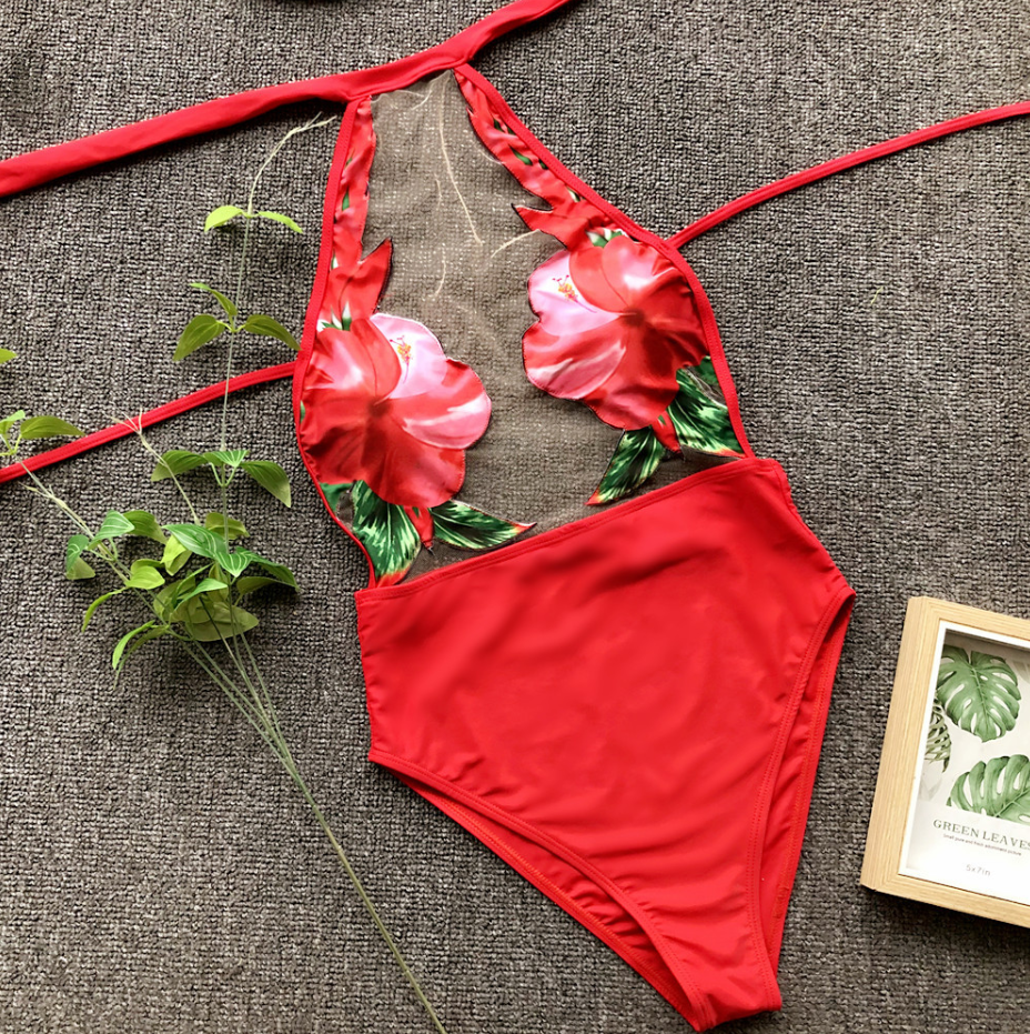 2019 Explosion Models Bikini Mesh Yarn Swimsuit Perspective Stitching Ladies One-piece Swimsuit