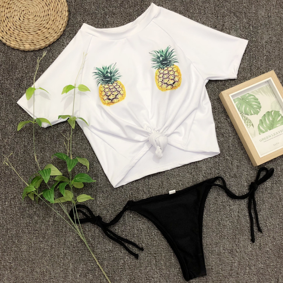 Explosion Models Half Sleeve Bikini Sports Swimsuit Sexy Pineapple