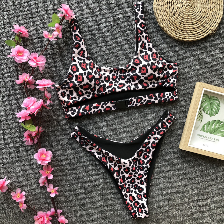 2019 Explosion Models Bikini High Quality Buckle Split Swimsuit Leopard Print