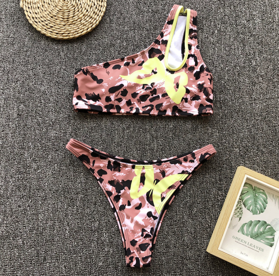 2019 Explosion Models Bikini Ladies Split Swimsuit Single Shoulder Leopard