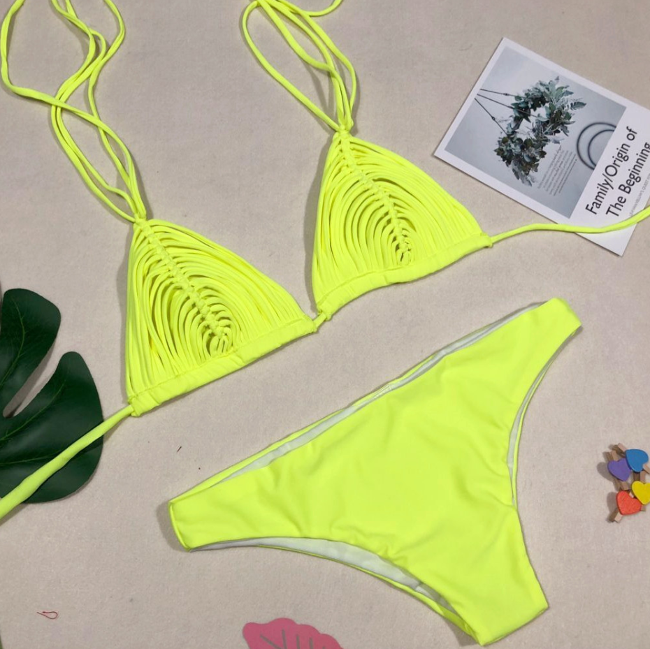 Selling Split Swimsuit Female Solid Color Strap Bikini Topless Swimsuit Swimwear