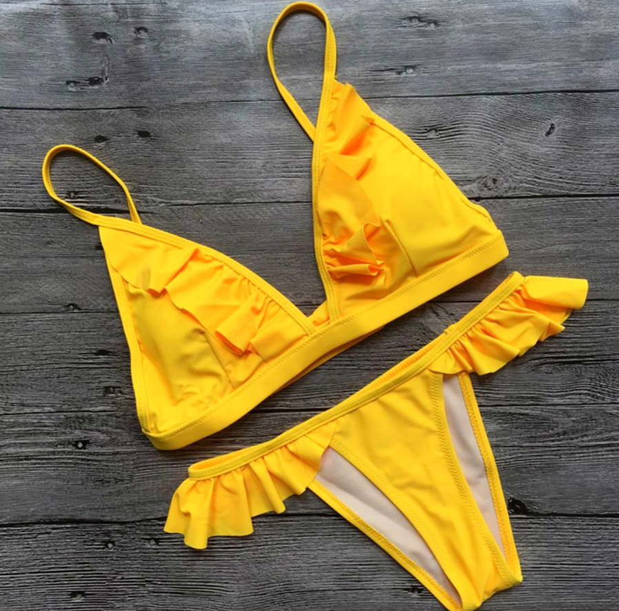 Explosive Split Swimsuit Yellow Lace Bikini Ladies Swimsuit