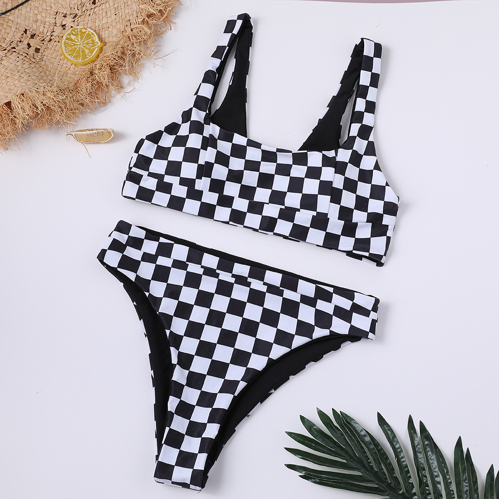 Black And White Geek Swimsuit, Explosion Black And White Bikini, Split Sexy Swimsuit Black