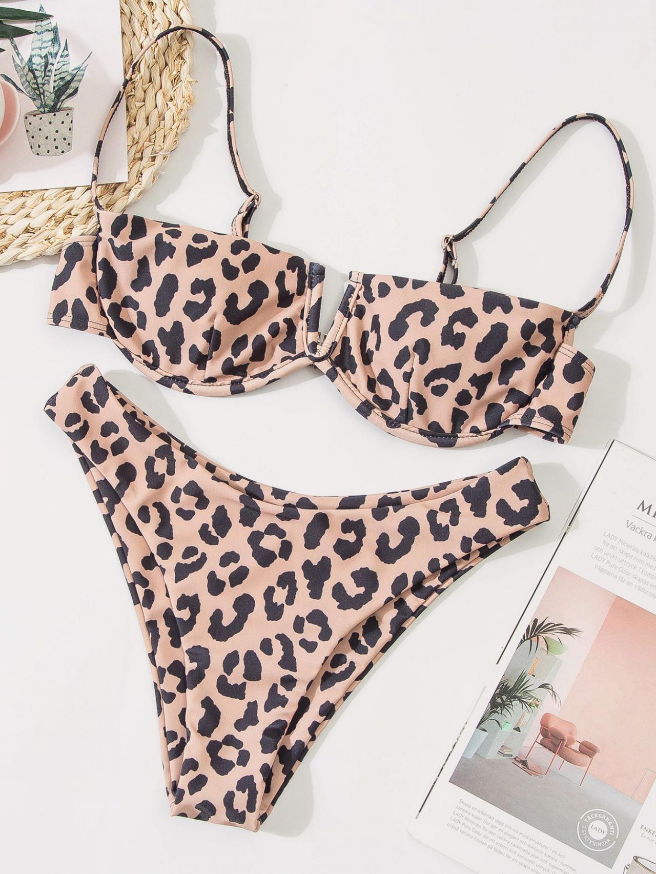 Bikini Swimsuit Bikini Digital Print Sexy Leopard Split V-top Swimsuit ...