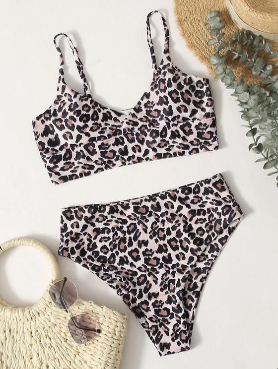 Leopard Bikini Gathered Split Swimsuit Women's Beach Slim Swimsuit