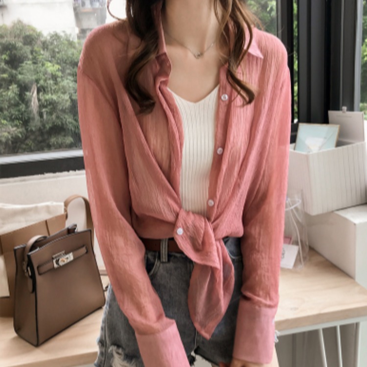 Style Fashion Western-style Soft Wind Thin Sunscreen Shirt Loose Long-sleeved Solid Color Shirt