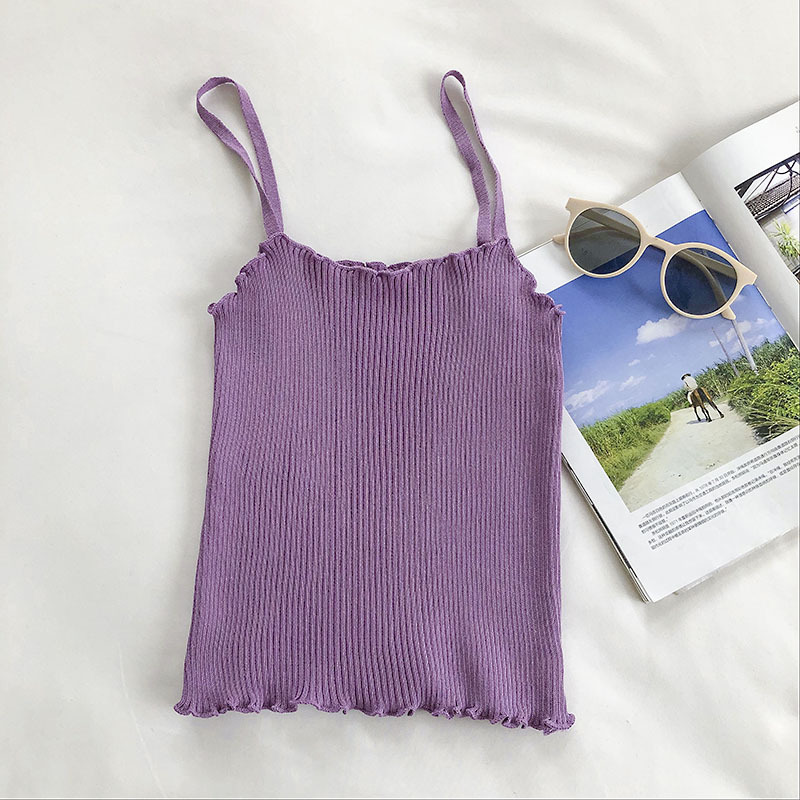 Style Wooden Ear Bottoming For Inner And Outer Wear Short High-waisted Slim-fit Knit Top Camisole