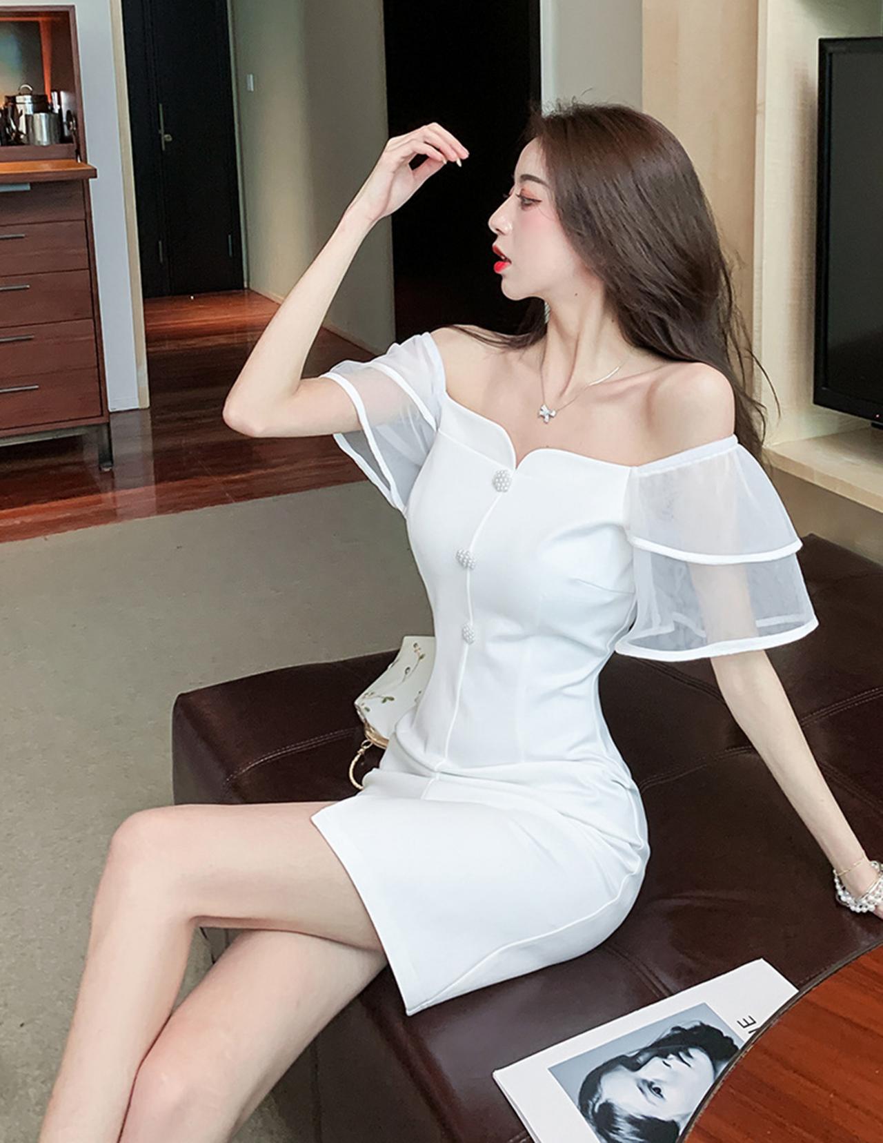 Women's Temperament Slim Skirt Clavicle Shoulder Sexy Tight-fitting Hip Dress