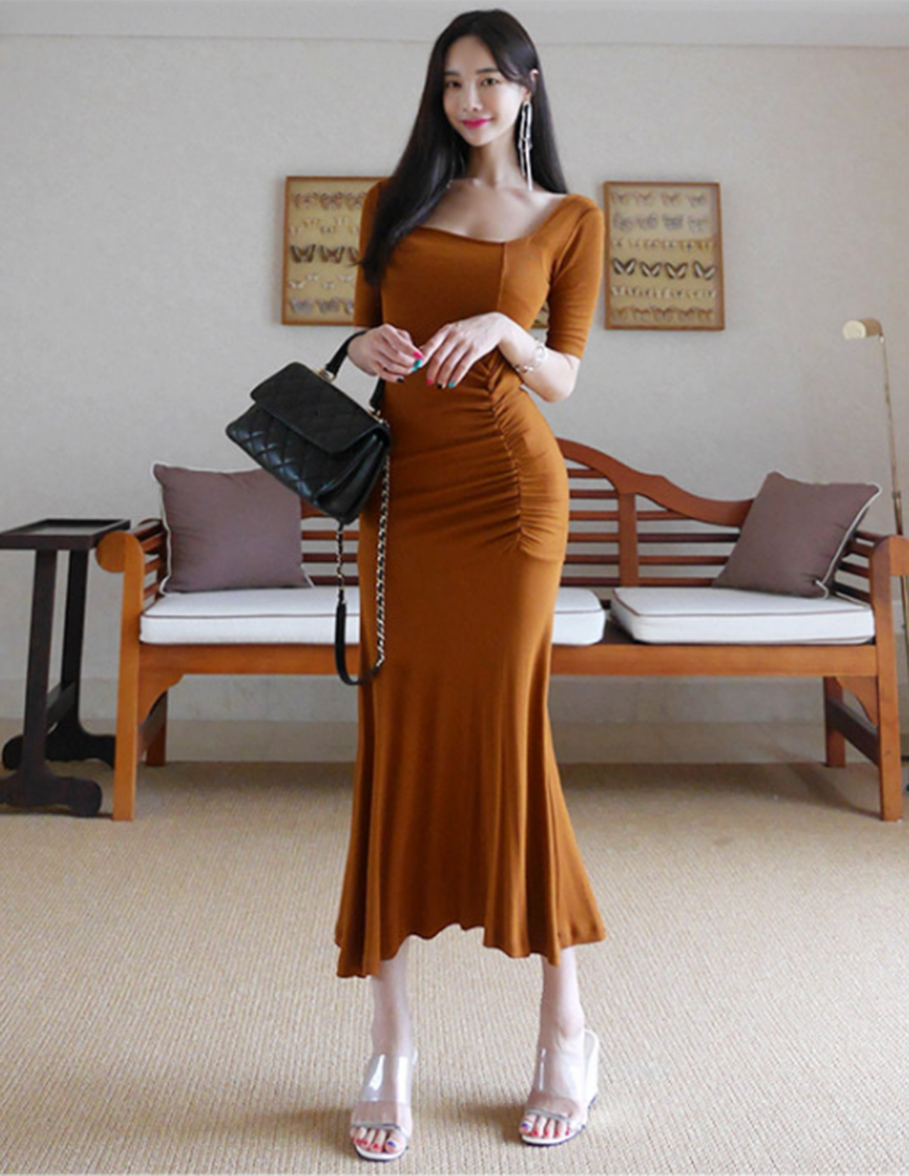 Product Women's Generous Collar Long-sleeved Pleated Dress And Large Swing Dress