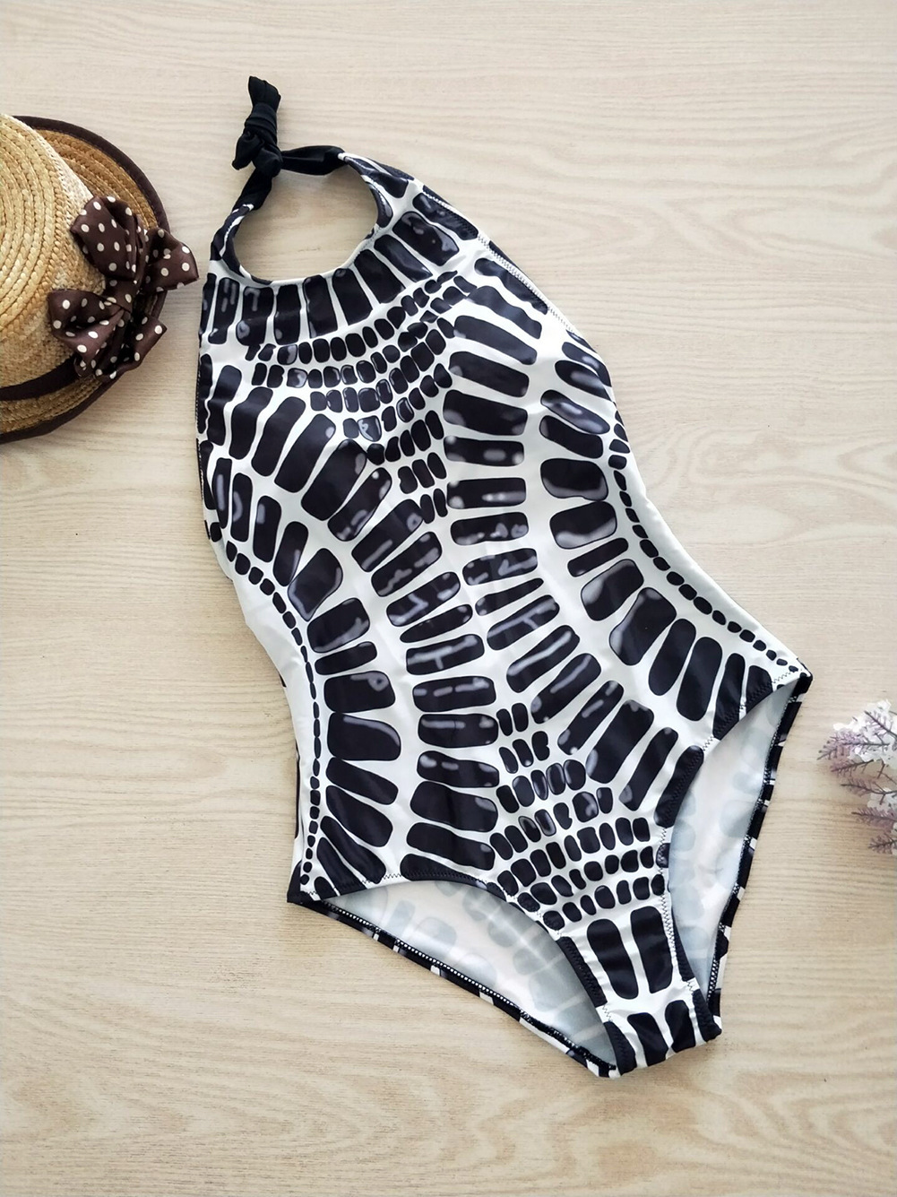 Sexy One-piece Swimsuit Lace-up Low-neck Skinny Sling Large Size Leopard Print Swimsuit Bikini