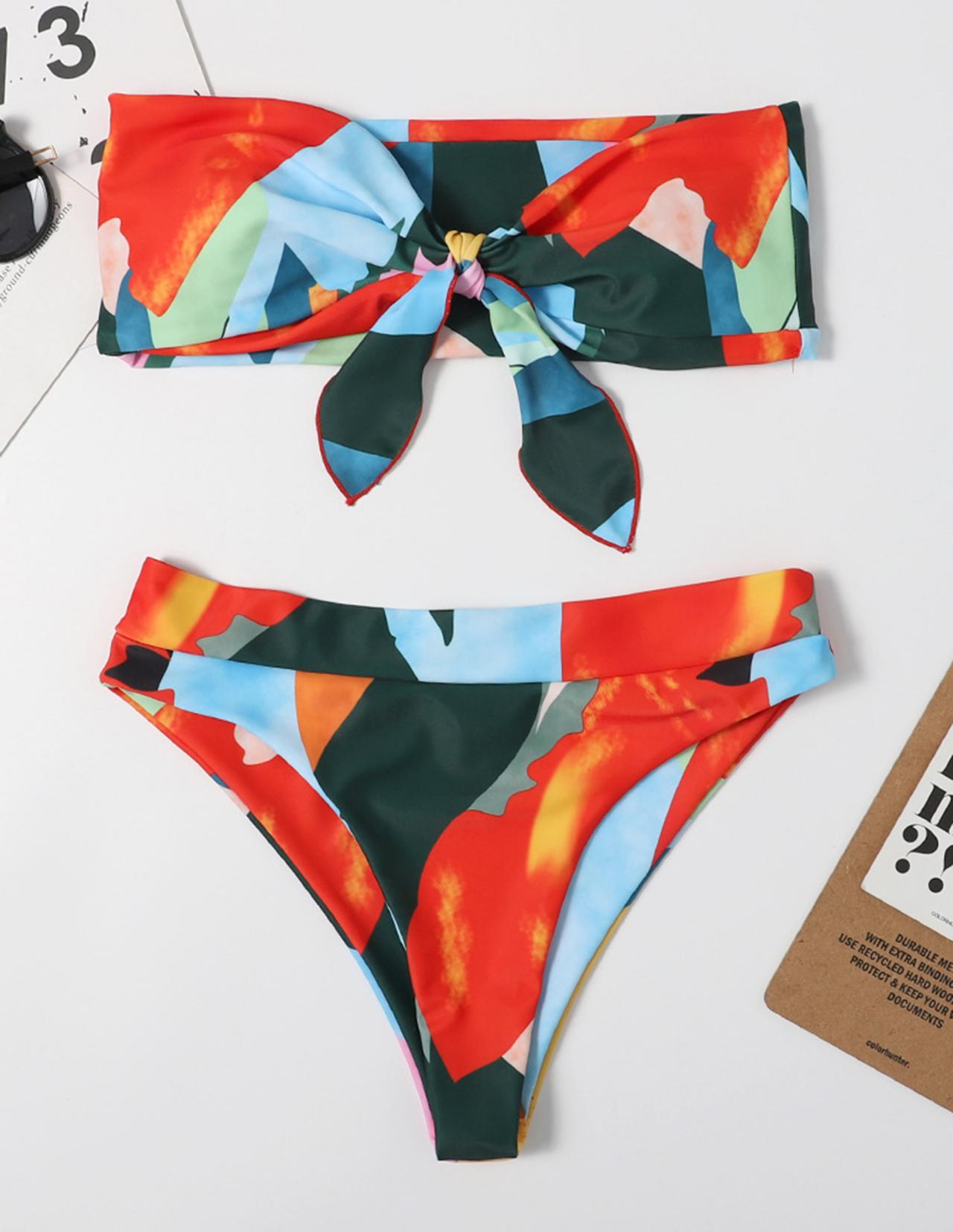 Printed Split Beach Bikini Sexy High Waist Multicolor Swimsuit Swimwear