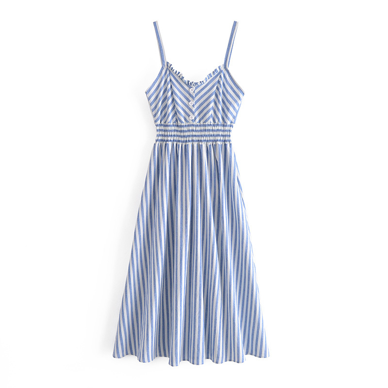 Women's Wholesale Stripe Mid Length Slim Suspender Dress