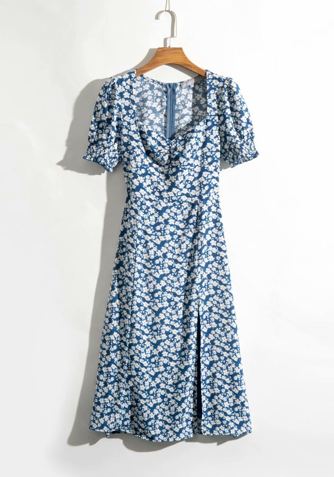 Women's Wholesale Square Neck Printed Split Short Sleeve Dress