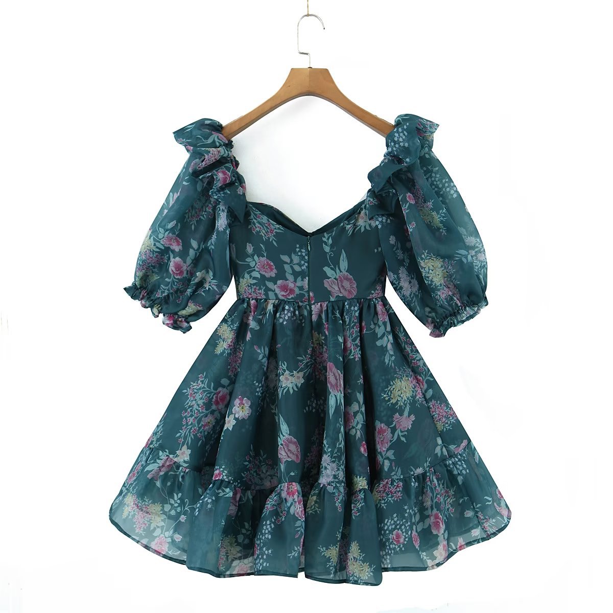 Autumn women's new double-layer printed puffy dress