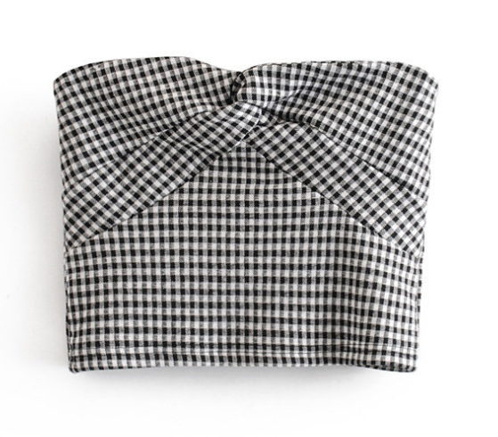 New Vintage Twist Wrapped Chest Off Shoulder Sexy Plaid Top