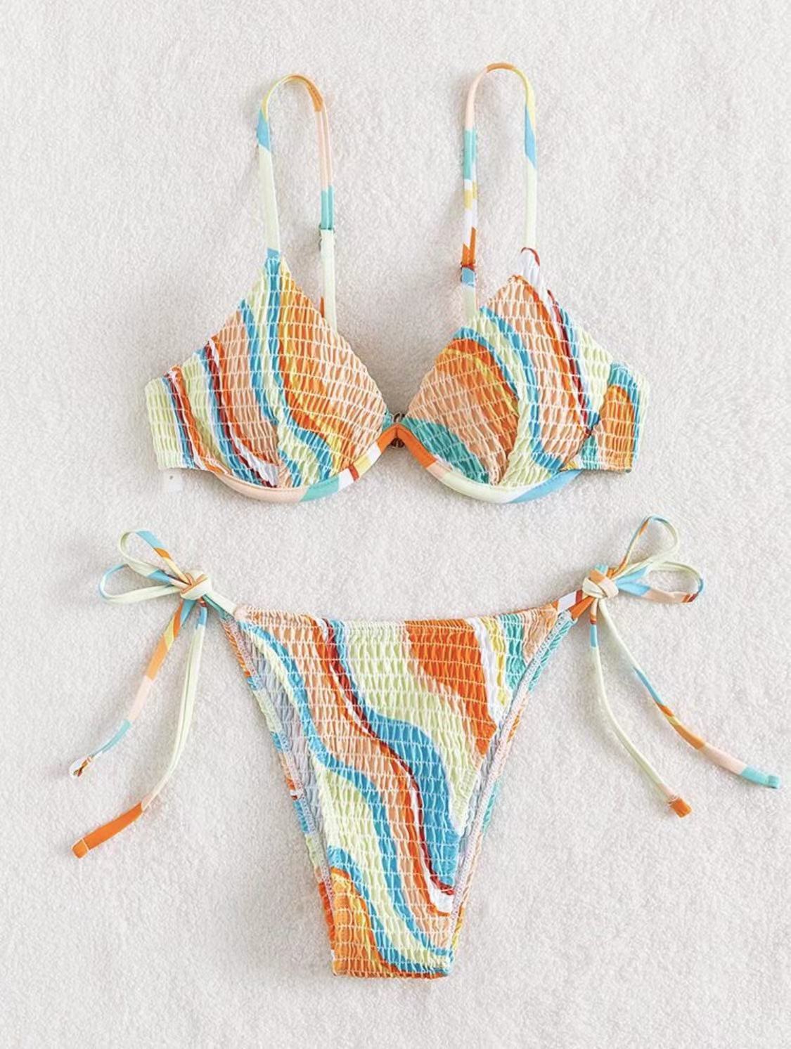 Split Bikini Wrap Print Swimwear
