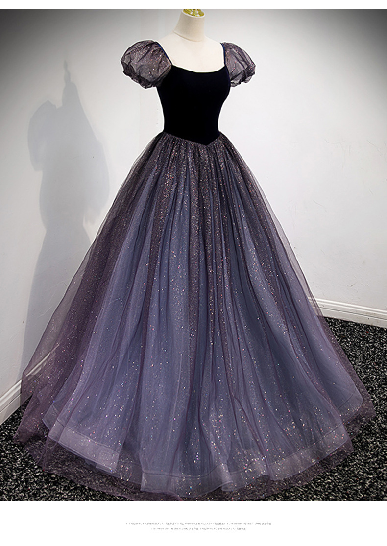 Long Bubble Sleeve Evening Dress 2023 Style Banquet Dress Temperament French Poached Dress Sen Vocal Art Examination Dress
