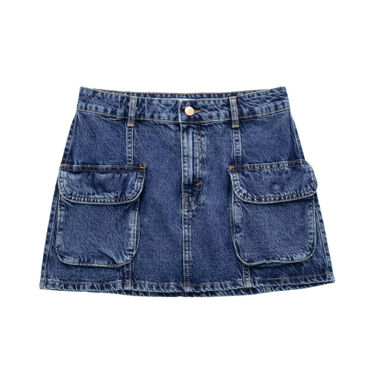 Mini High Waist Denim Skirt Personalized Street Dress Pocket Skirt