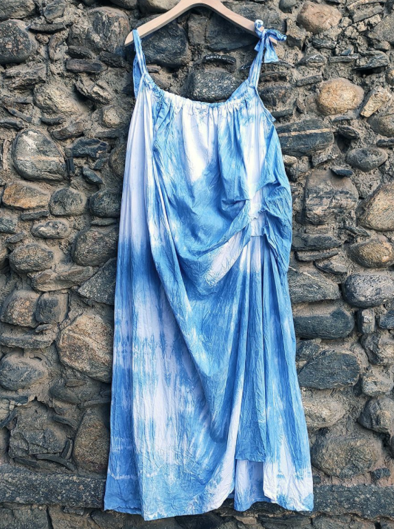 Tie Dyed Plant Dyed Lace Fold Art Sling Dress Sleeveless Retro Loose Fit