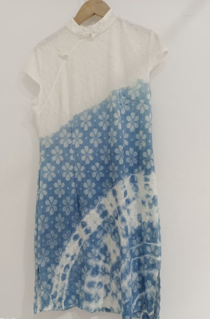 Handmade Tie Dyed Small Qipao Blue Dyed Exquisite Qipao