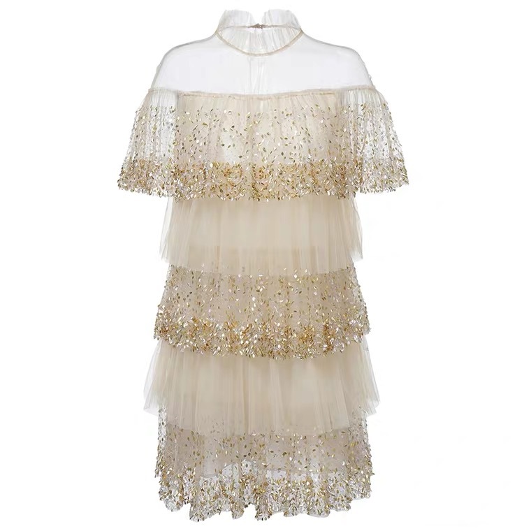 Layered Mesh Mist Yarn Layered Sweet Age Reducing Dress Heavy Industry Sequin Splice Cake Skirt