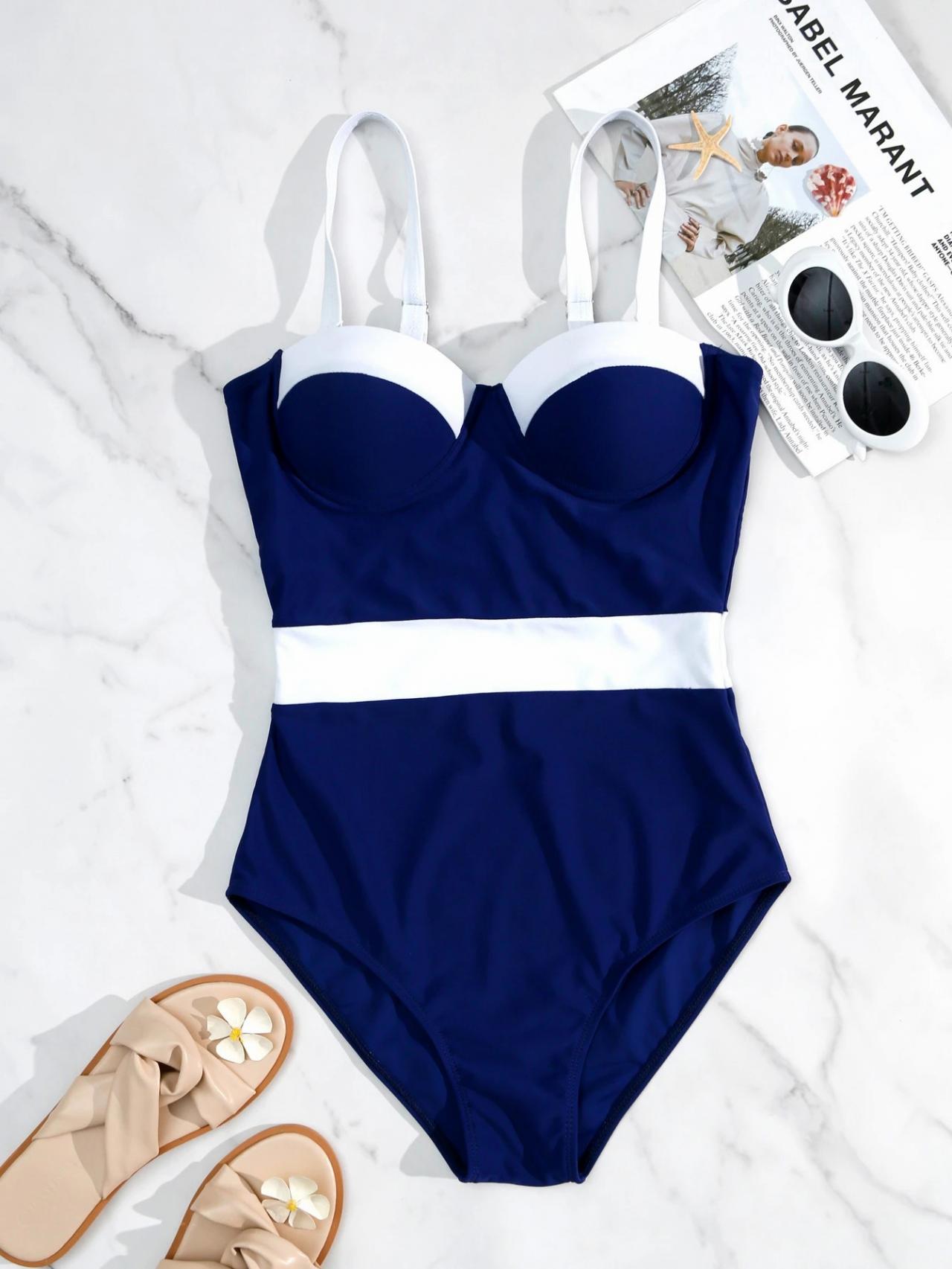 One-piece Swimsuit Color Sports Style Gathering One-piece Bikini