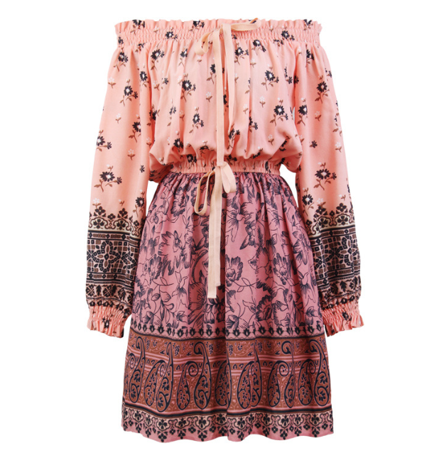One-shoulder Dress Women's Summer Waist Skinny Boho Floral Skirt