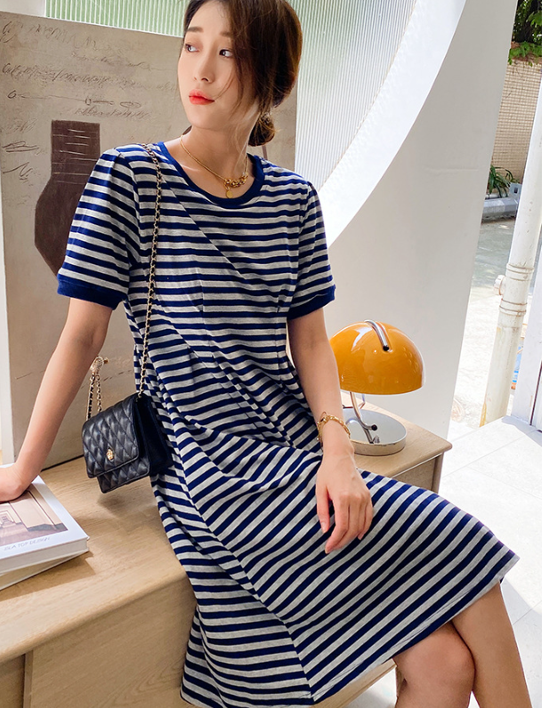 Knitted Striped Dress Loose Midi Skirt Korean Version Casual Women's Midi Skirt