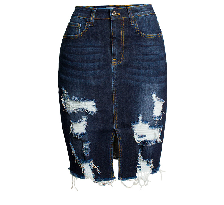 Slim-fit Denim Skirt With Hip Wrap Is Sexy And Frayed
