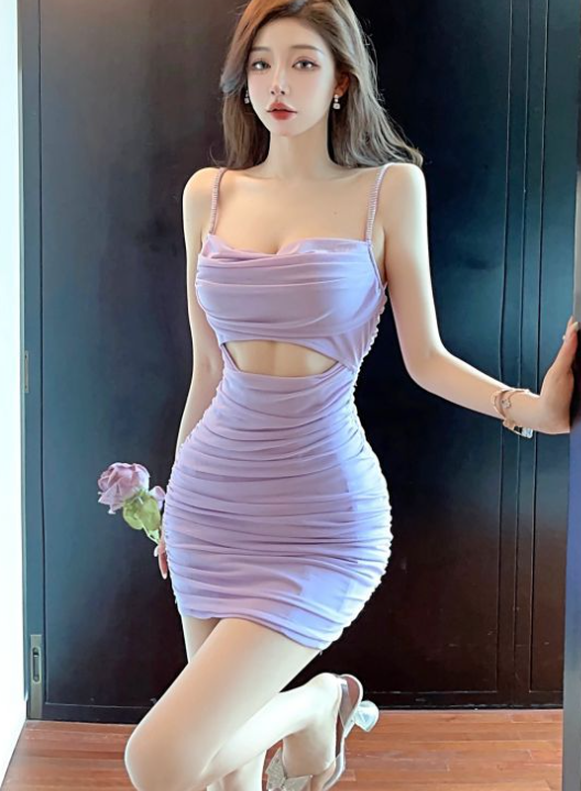 Slim Slimming Strapless Mesh Skirt Summer Sexy Pleated Halter Dress