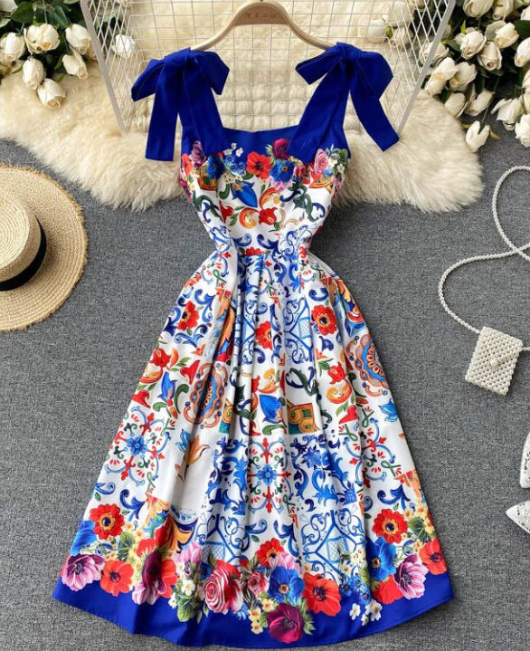Fashion Print Age Reduction Halter Dress Summer Dress For Women