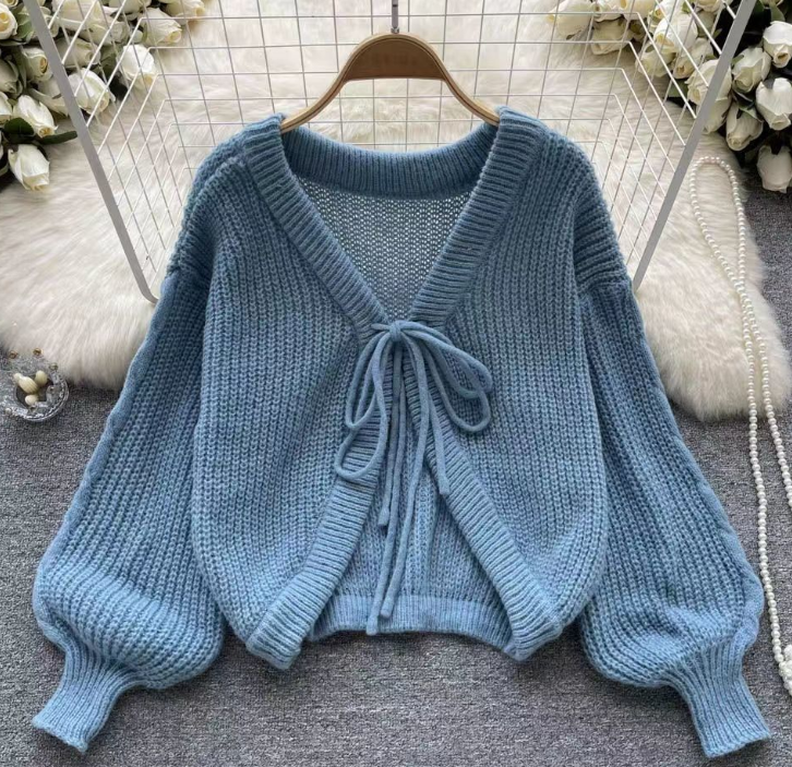 Pull-up Knit Top Women's Fall Slouchy V-neck Sweater Cardigan Coat