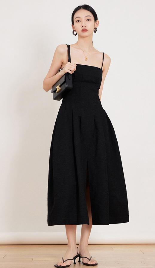 Black Slip Dress Women's Summer Design Slip Dress Waist Slimming Temperament Little Black Dress