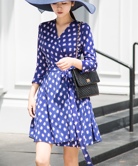 Summer Print Slim-fit Polka Dot V-neck Lace-up Wrap Dress Holiday Beach Dress For Women