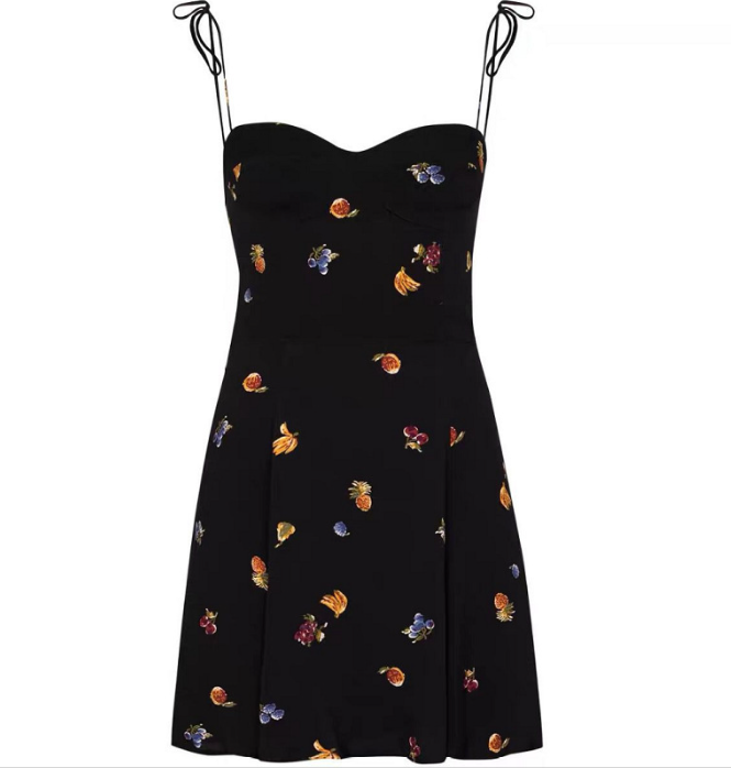 High Waist Slim Slim Fruit Print Mini Tie Halter Dress Skirt Woman