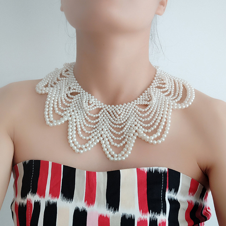 Woven Undulating Bubble Bead Collar Pearl Necklace Fake Collar Collar Ornament