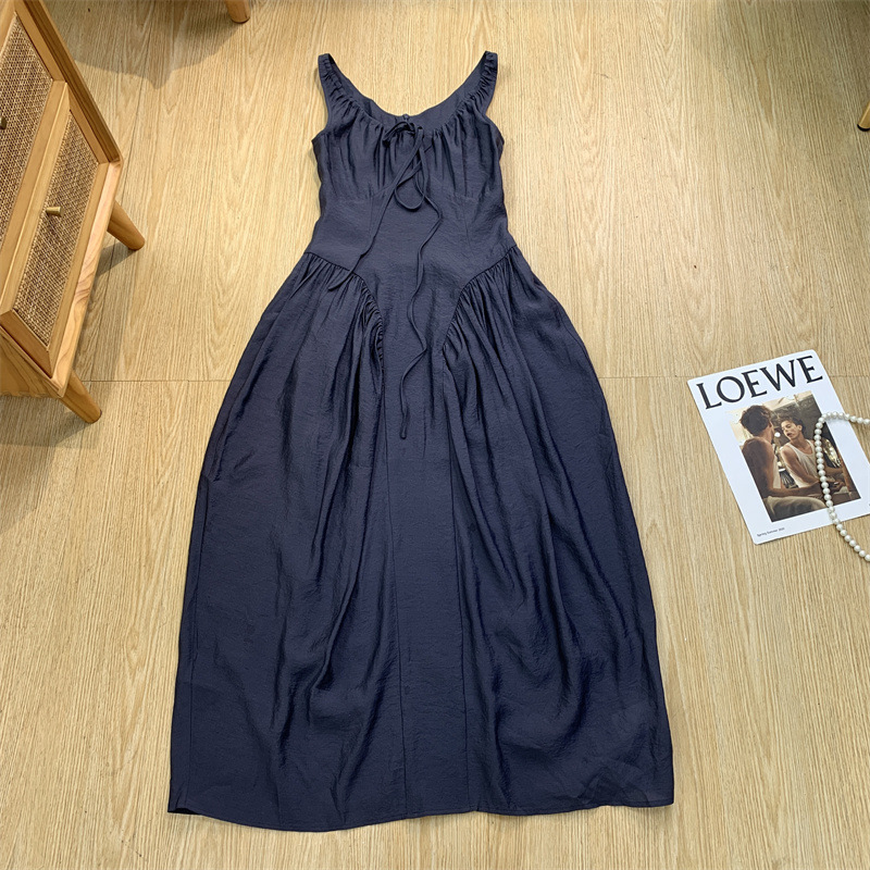 Courtly Style Advanced Sense Lace-up Slim Sleeveless Dress Waist Design Long Skirt