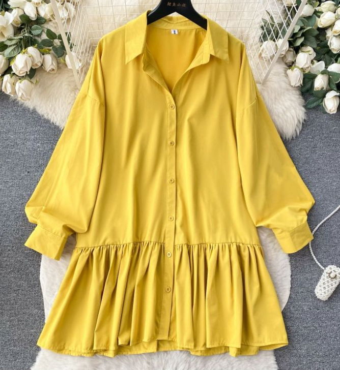 Fashion Loose Long-sleeved Shirt Dress For Women In Early Autumn Wear A Ruffled Skirt With Foreign Air Age Reduction