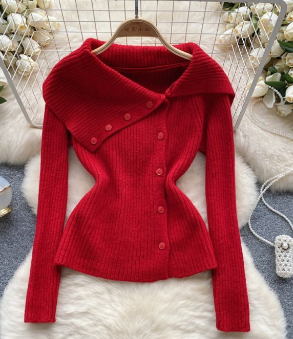 High-grade Solid Color Knitwear Women Autumn And Winter Irregular Design Small Light Luxury Temperament Top