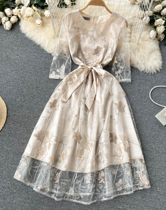 navy blue dress for baby girl Slim A-line Lace Wedding Dress with Long Sleeves – JoJo Bridal Shop main image 0