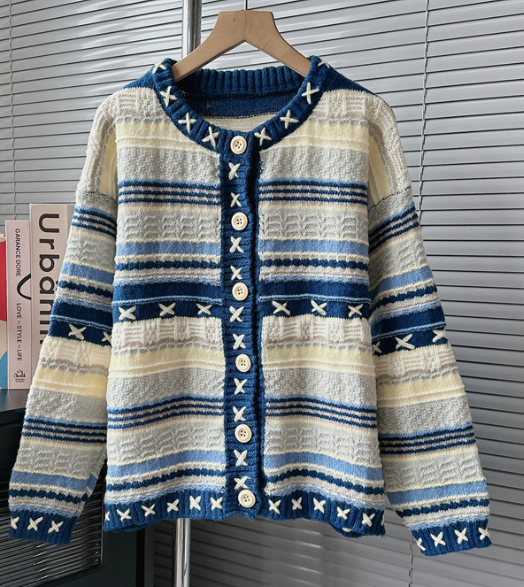 Color Matching Cardigan Knitting Design Sense Of Small Lazy Wind Sweater Women Spring And Autumn
