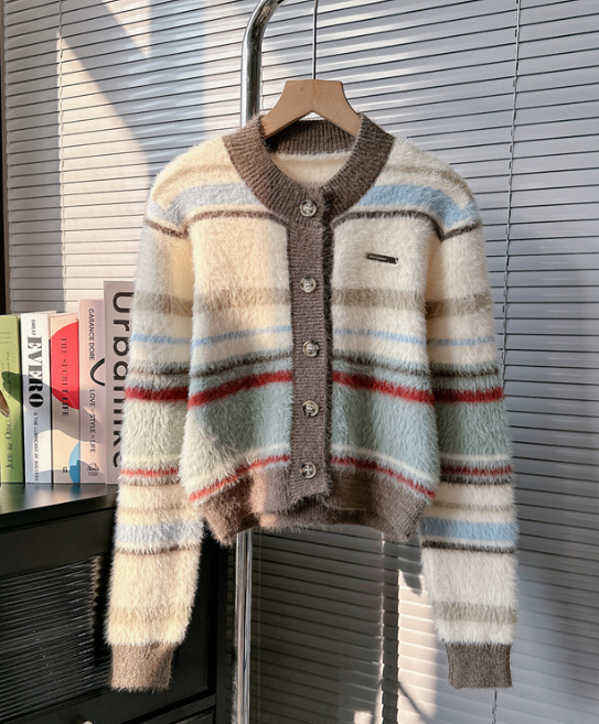 Slouchy Advanced Look Super Nice Striped Knit Cardigan Sweater Jacket