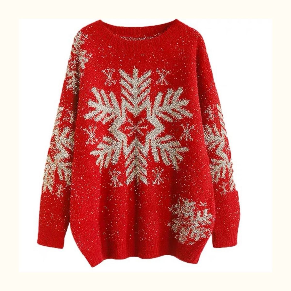 Christmas Snowflake Year's Red Sweater Sweater Women's Thick Loose Jumper Medium Long Top