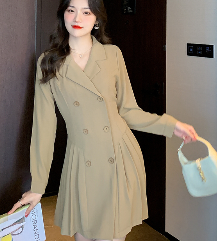 Stylish All-in-one Slimming Suit Collar Waistline Western Crease Dress